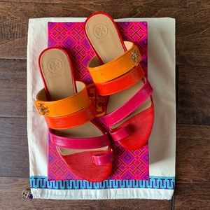 NIB TORY BURCH Kira Toe Ring Tejus Embossed Leather Multi-Strap Sandal Size 7